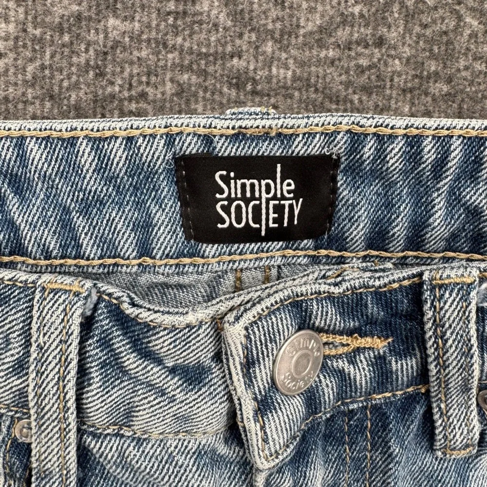 Simple Society Womens Patchwork Distressed Straight Leg Jeans Light Wash‎ Size 1